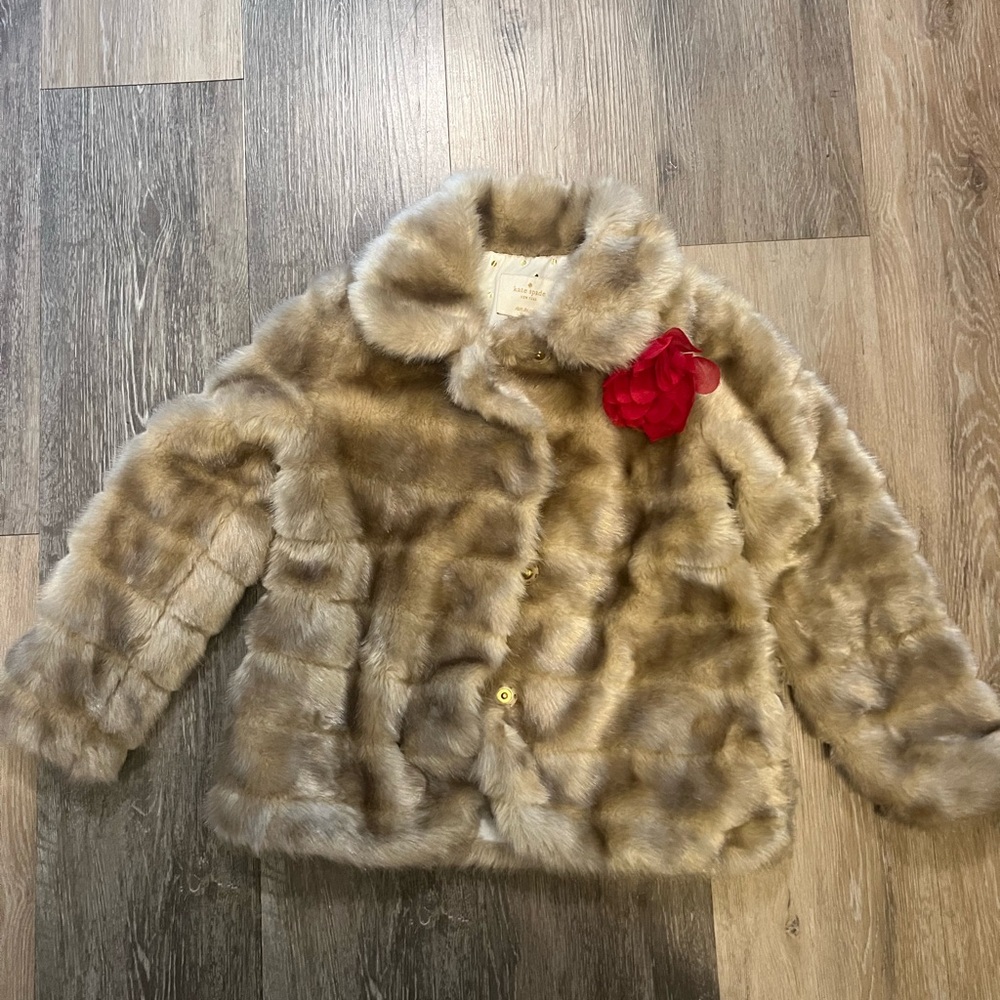 Kate Spade Kids Faux Fur Jacket with Red Flower